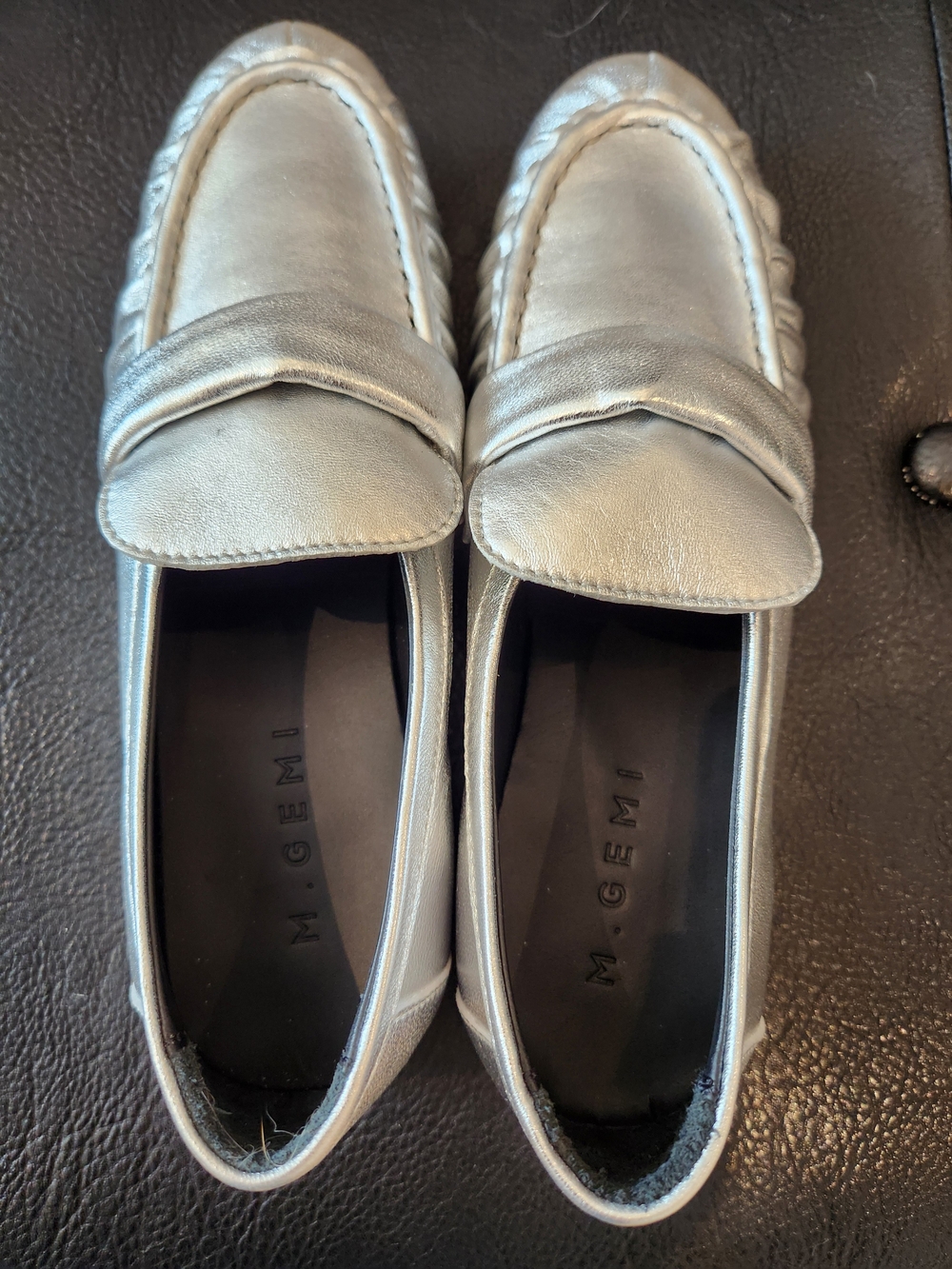 M. Gemi Silver Metallic Penny Loafers